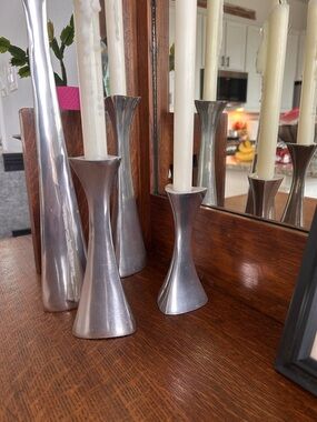 Nambe Silver Hourglass Taper Candle Holders